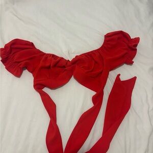 Red Puff Sleeve Crop Top